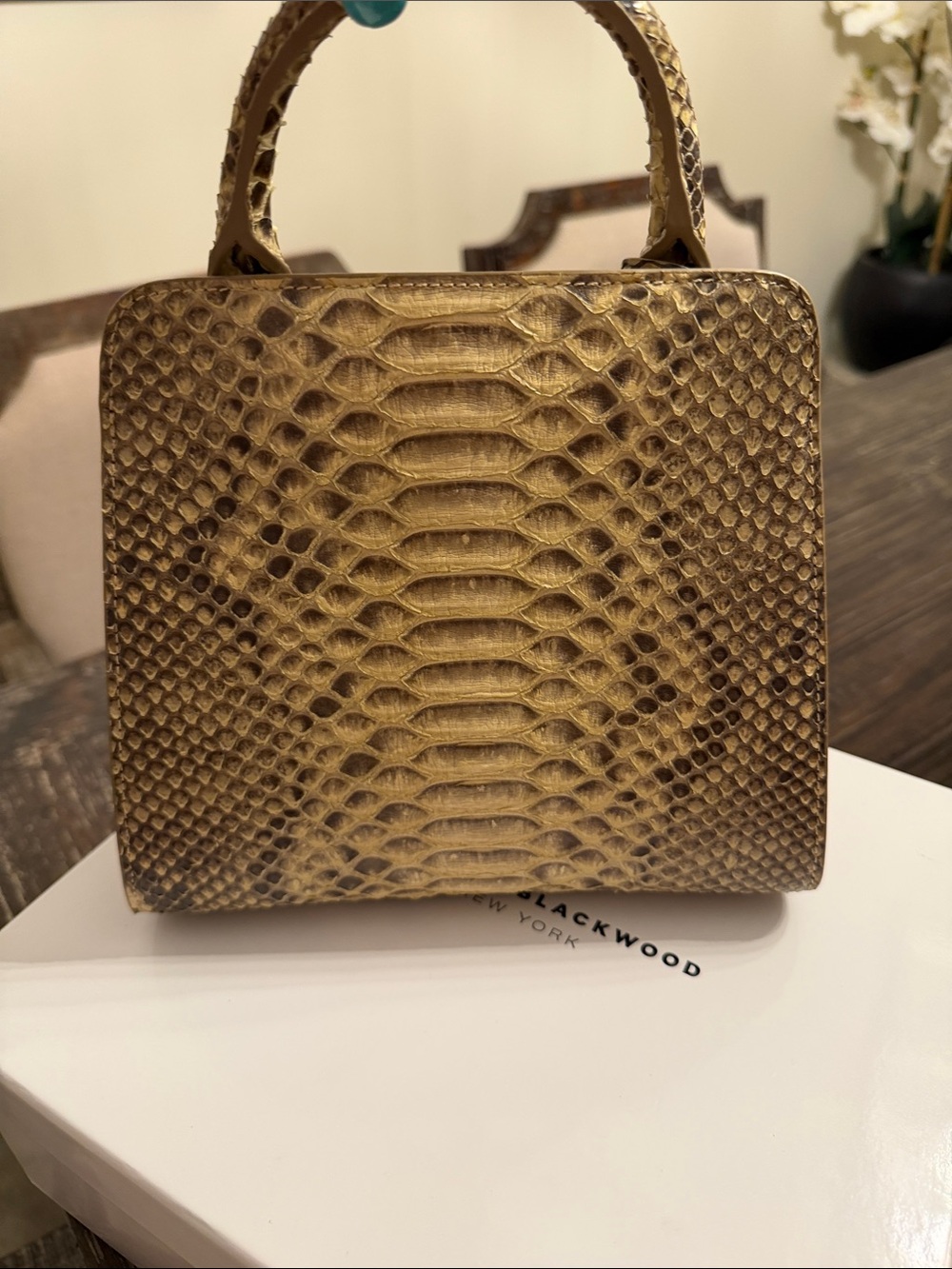 Brandon Blackwood Neutral Snakeskin Top-Handle Bag - Picture 4 of 6